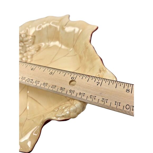 Hallmark Embossed Grape Leaf and Fruit Ceramic Bowl Wine and Ivory 8 1/2" - Picture 10 of 12